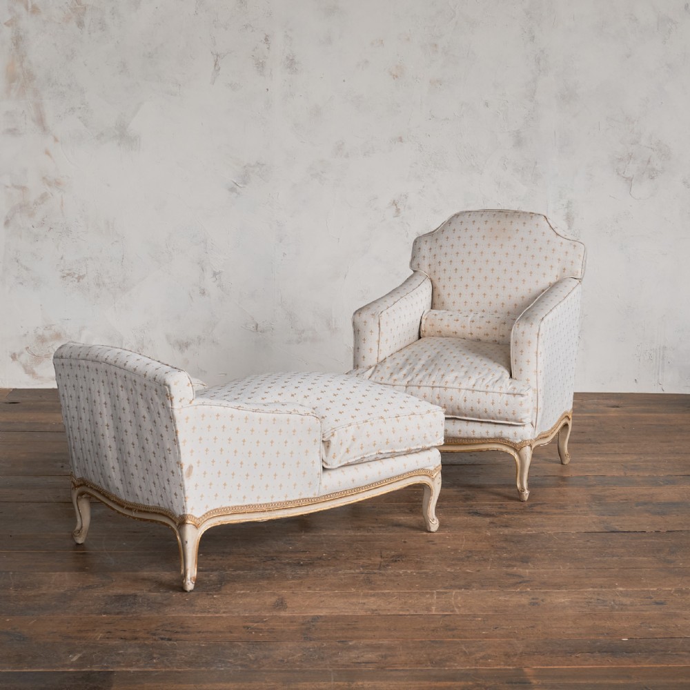 Antique French Duchesse Brisee Chaise Longue Armchair Footstool- louis xv
 View III