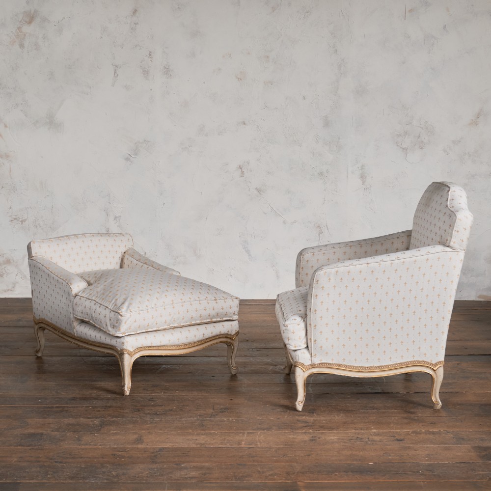 Antique French Duchesse Brisee Chaise Longue Armchair Footstool- louis xv
 View IV