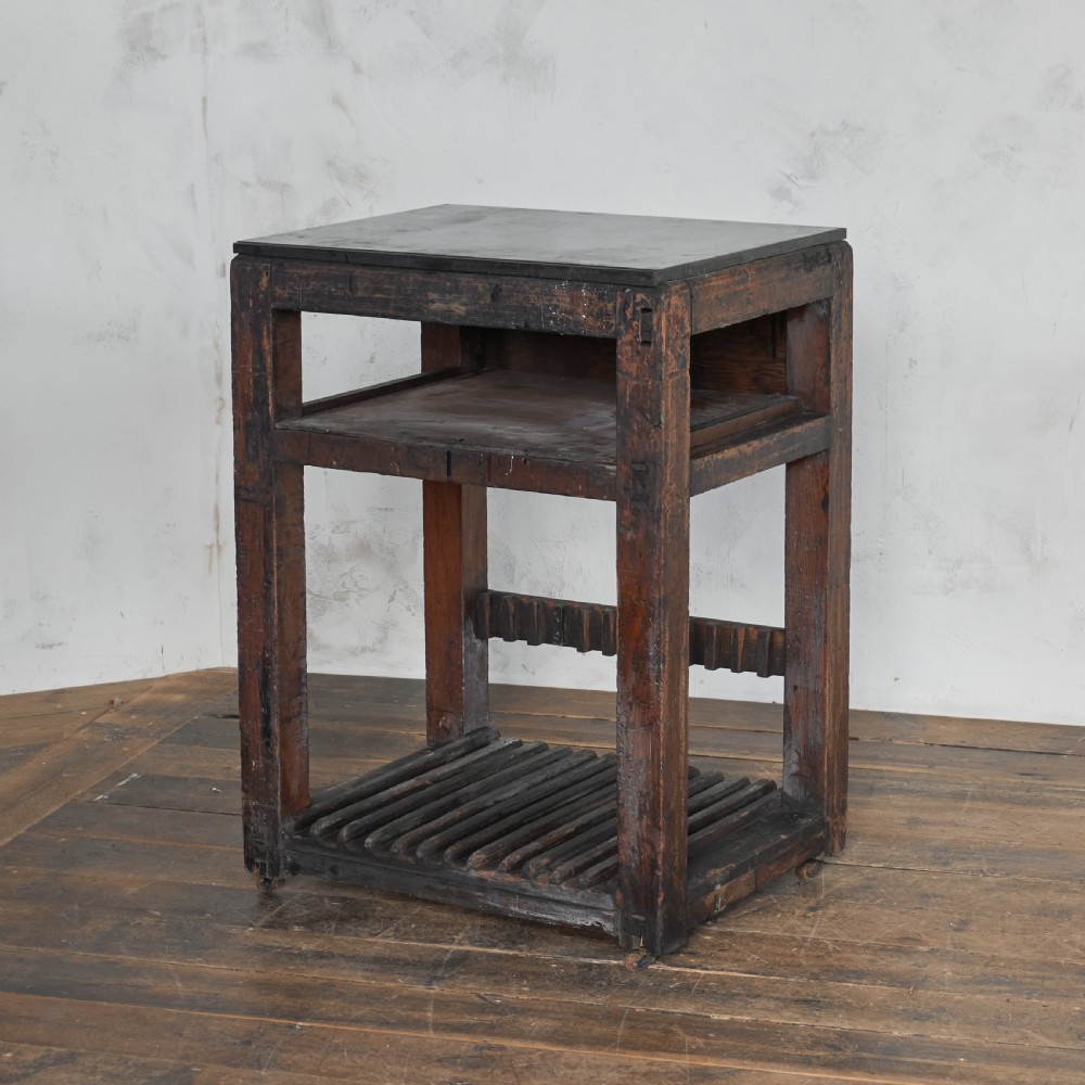 Antique Typesetting Table with a cast iron top - printers storage, Kitchen Island
 View VIII