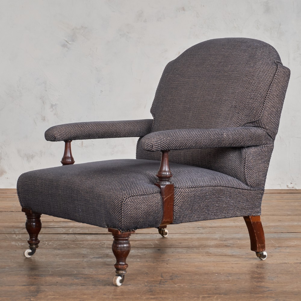 English Open Armchair - Aubergine Woven Fabric.
