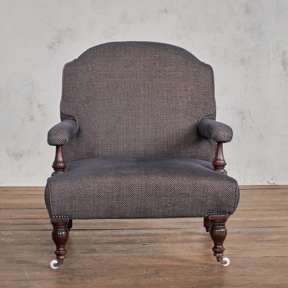 English Open Armchair - Aubergine Woven Fabric.
 View III