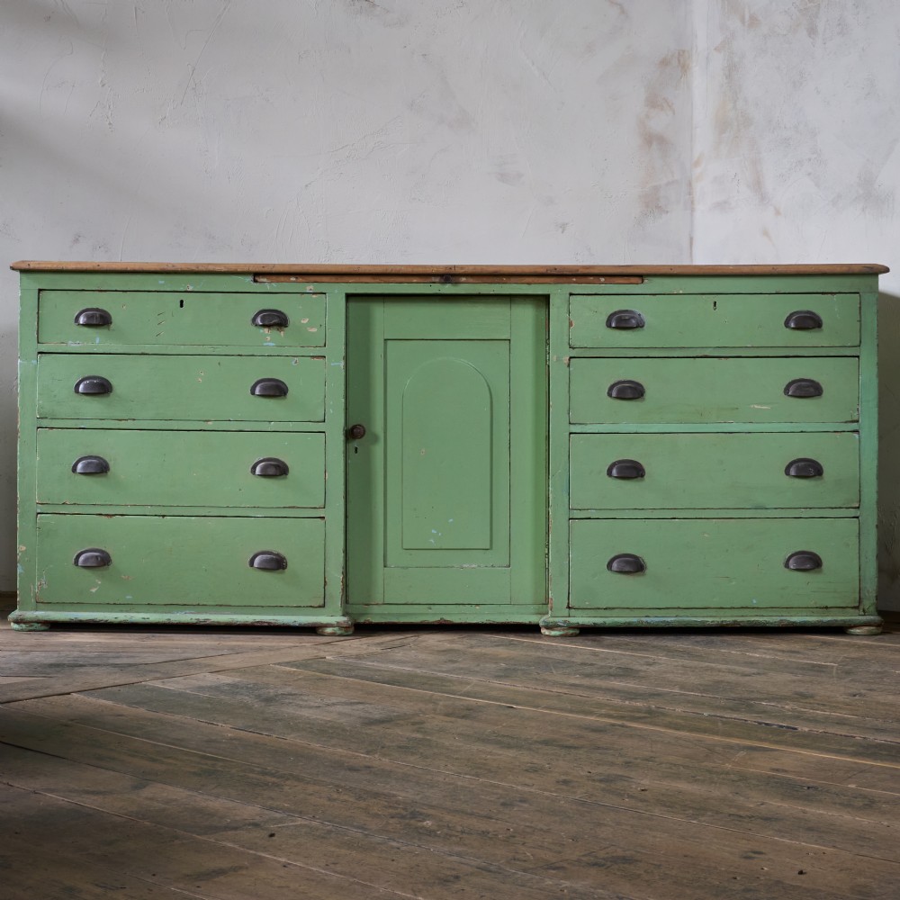 Antique Pine Sideboard - Painted Green.
 View III