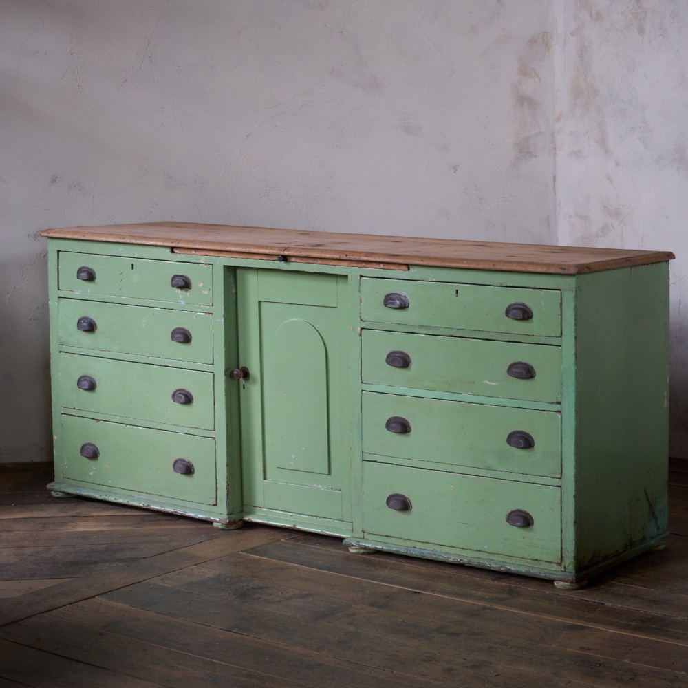 Antique Pine Sideboard - Painted Green.
 View II