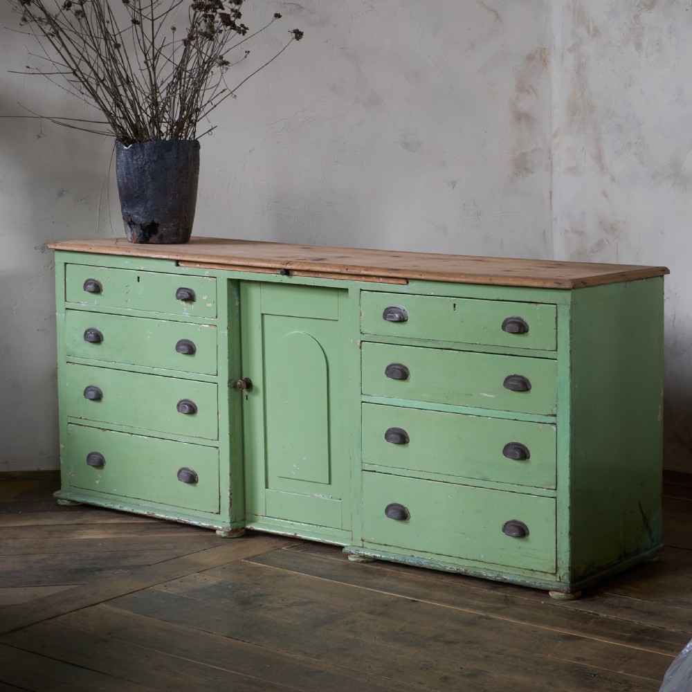 Antique Pine Sideboard - Painted Green.
