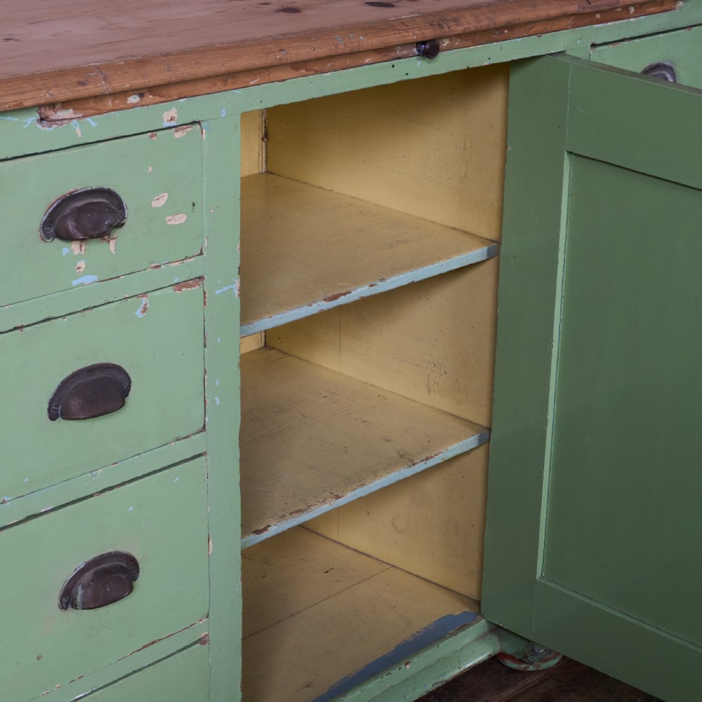 Antique Pine Sideboard - Painted Green.
 View VI