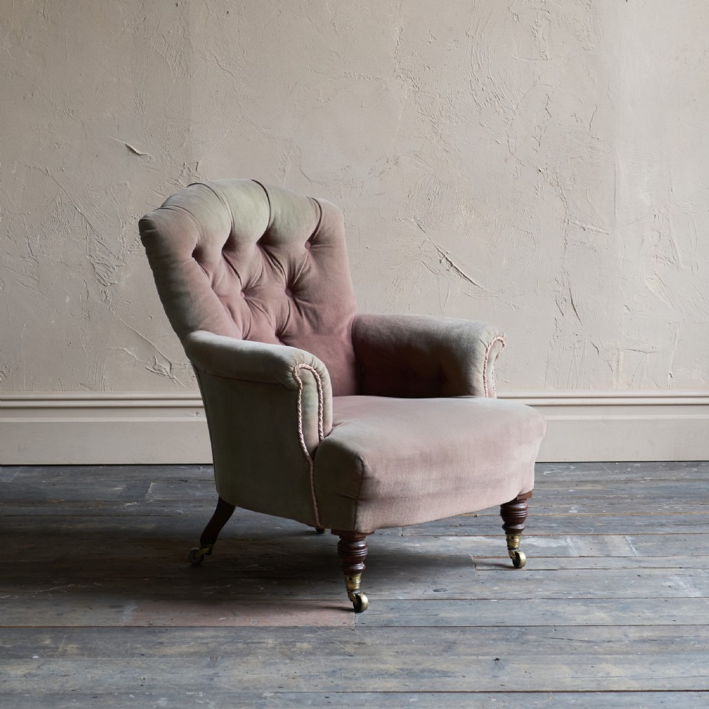 Antique Howard and Sons Armchair - Taupe Velvet
