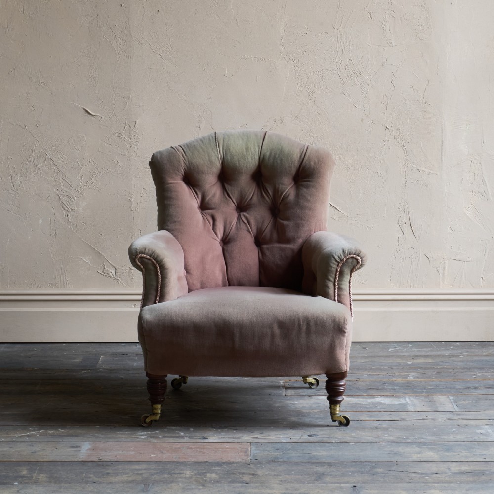 Antique Howard and Sons Armchair - Taupe Velvet
 View II