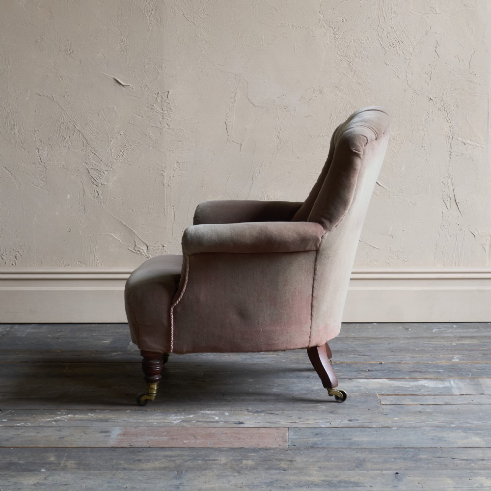 Antique Howard and Sons Armchair - Taupe Velvet
 View V