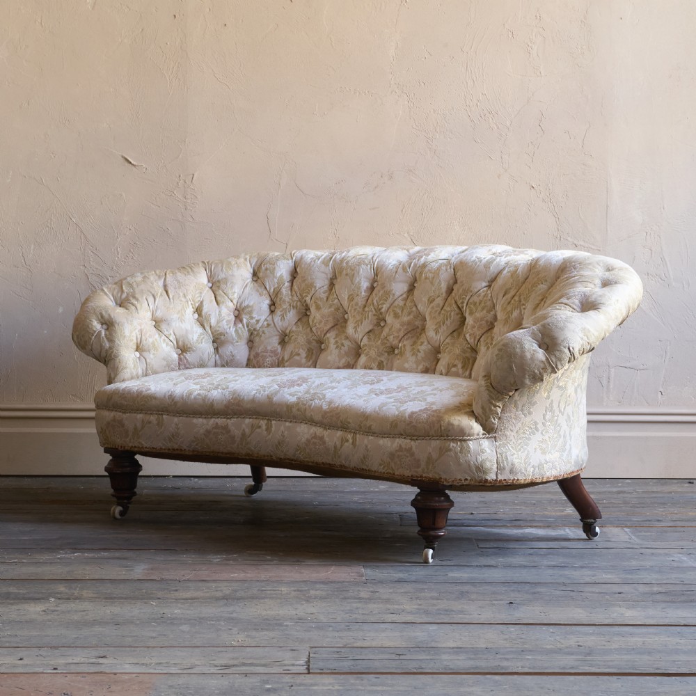 Antique Kidney Shaped Sofa Button Back View IV