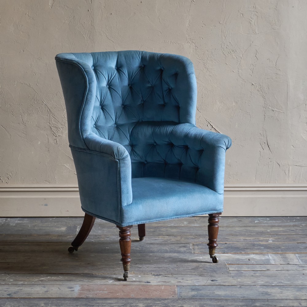 Antique Porters Barrel Back Armchair - blue velvet View II
