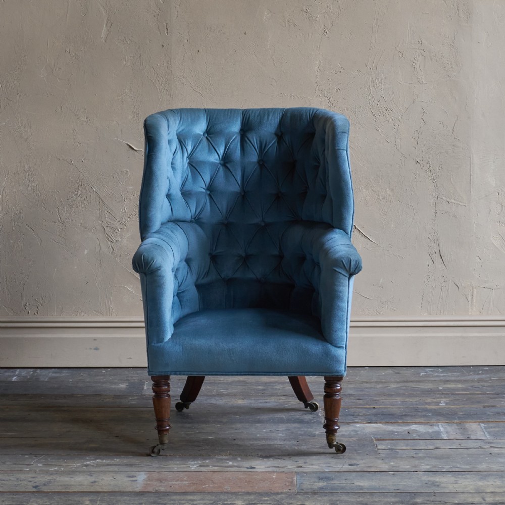 Antique Porters Barrel Back Armchair - blue velvet View III