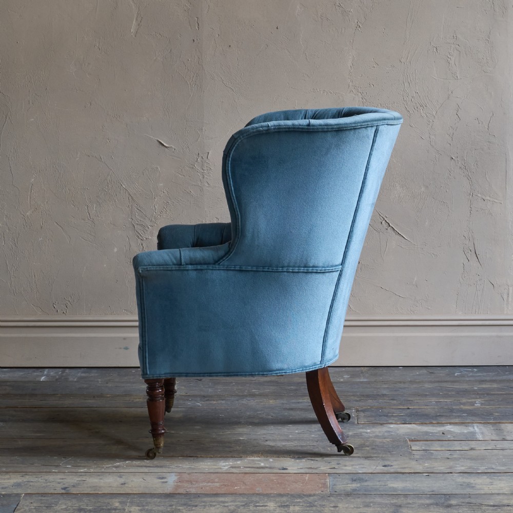 Antique Porters Barrel Back Armchair - blue velvet View V