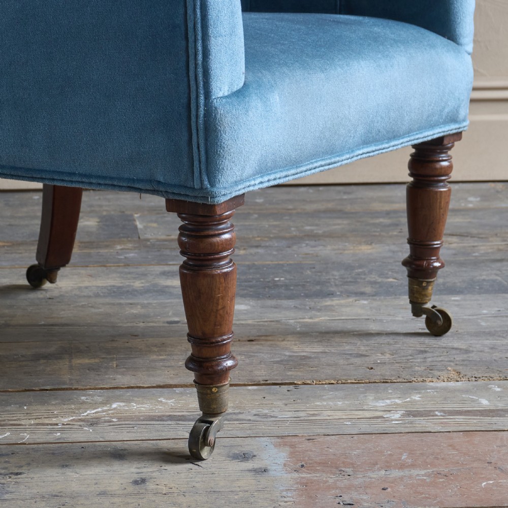 Antique Porters Barrel Back Armchair - blue velvet View VIII