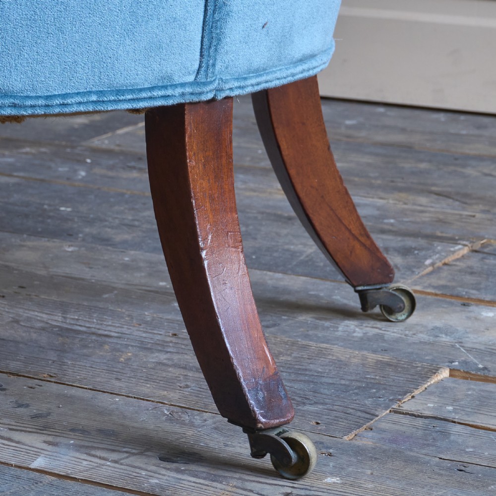 Antique Porters Barrel Back Armchair - blue velvet View IX