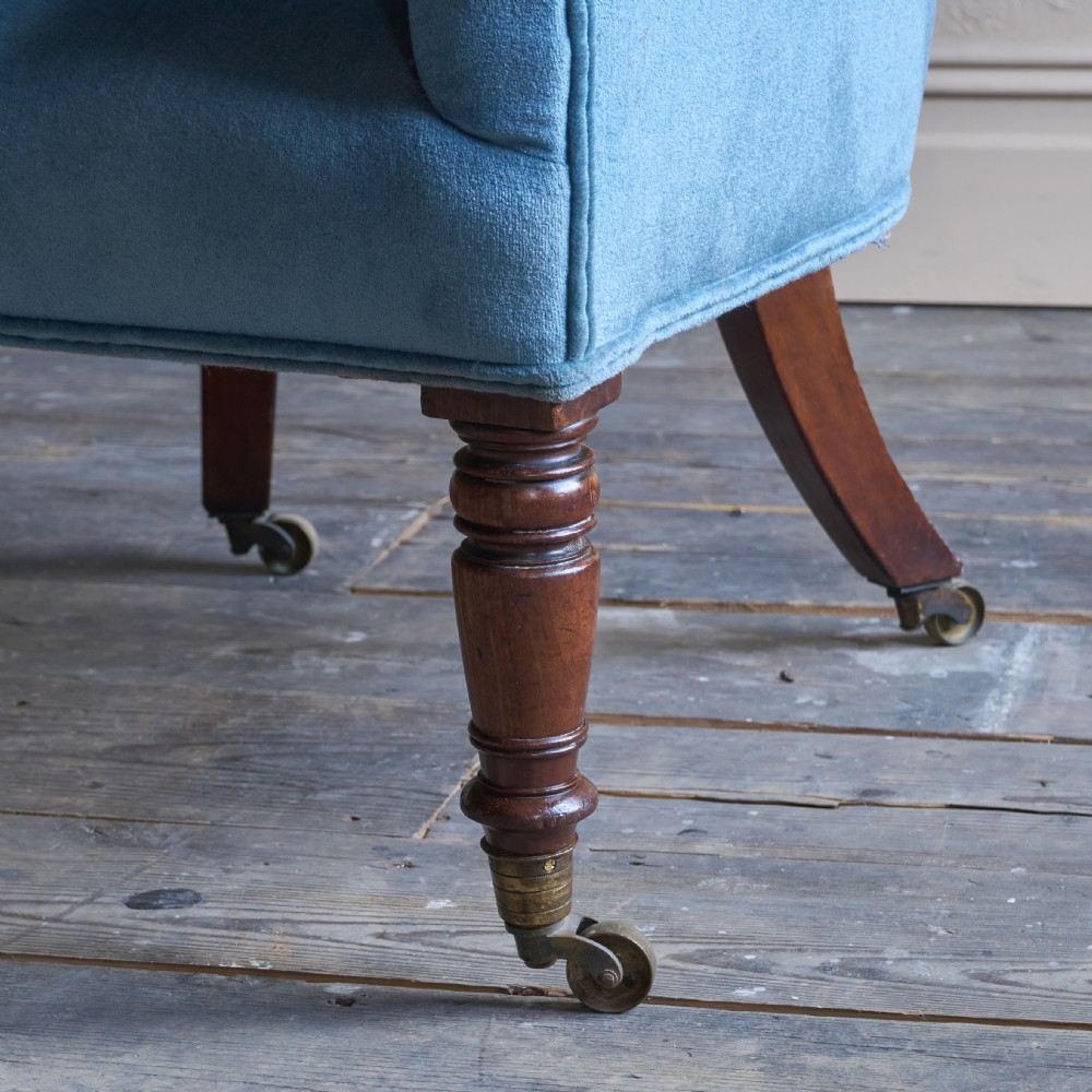 Antique Porters Barrel Back Armchair - blue velvet View X