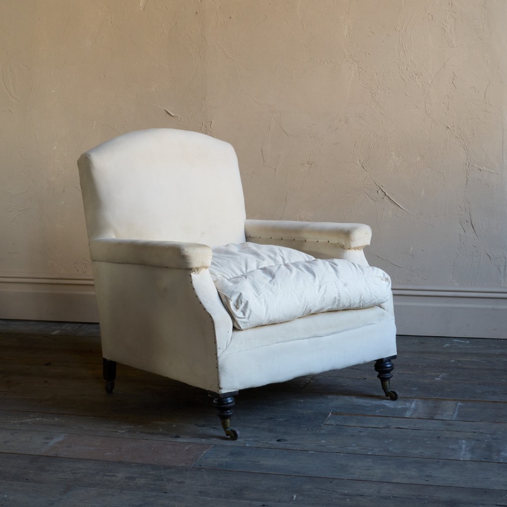 Antique Country House Armchair - calico covered.

