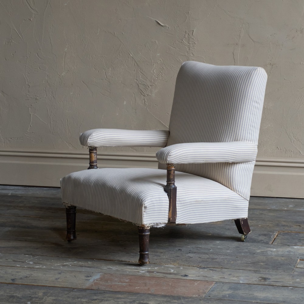 Antique Open Armchair in striped ticking