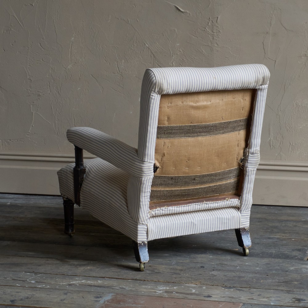 Antique Open Armchair in striped ticking View V