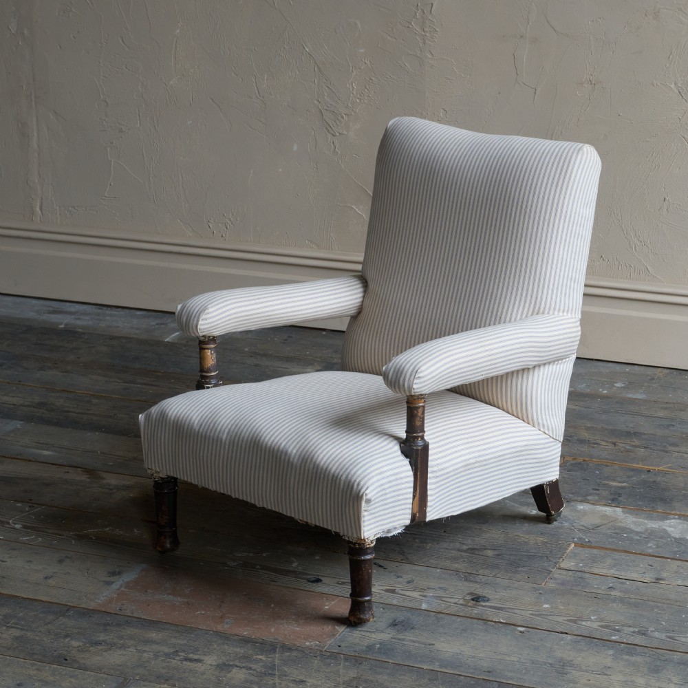 Antique Open Armchair in striped ticking View VI