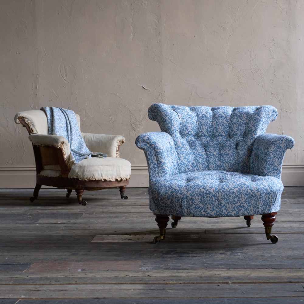 Pair of Early Howard and Sons Armchair - h&s ticking.
