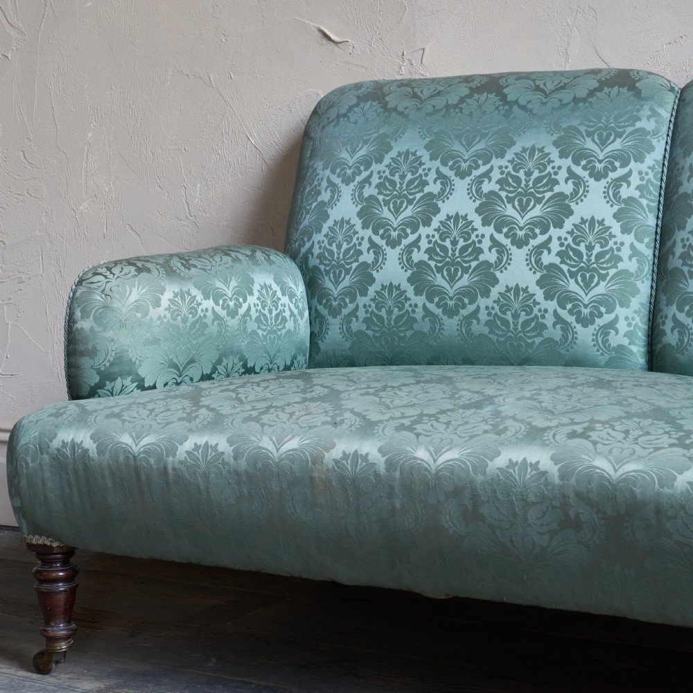 Antique bedroom sofa in green damask View IV