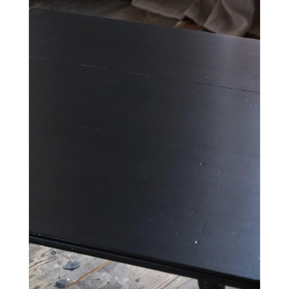 A square ebonised wood side table featuring slender turned legs connected by a lower square stretcher frame. View XIII