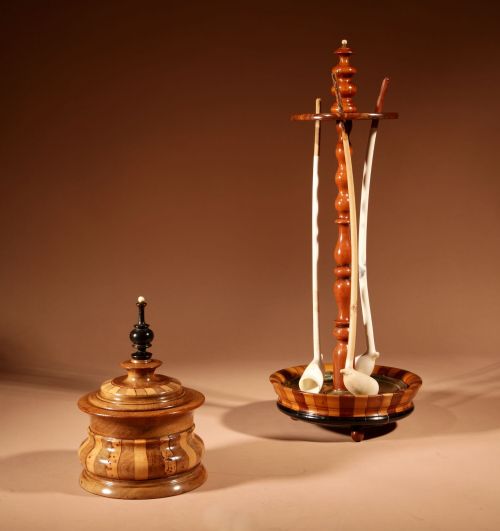 TREEN TOBACCO INTEREST A SET OF A MAHOGANY COOPERED PIPE STAND AND ITS COOPERED MAHOGANY TOBACCO BOX - ADDITIONAL PHOTO 4