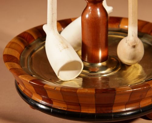 TREEN TOBACCO INTEREST A SET OF A MAHOGANY COOPERED PIPE STAND AND ITS COOPERED MAHOGANY TOBACCO BOX - ADDITIONAL PHOTO 10