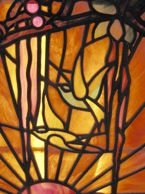 TIFFANY STYLE LEADED GLASS PARROT AND FOX DOOR WINDOW - ADDITIONAL PHOTO 4