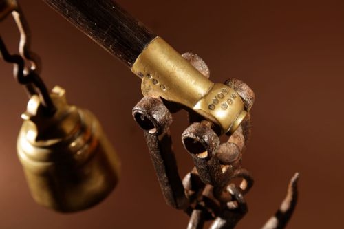 A VERY DECORATIVE HARDWOOD WROUGHT IRON AND BRASS STICK BALANCE DUTCHCOLONIAL CIRCA 1850 - ADDITIONAL PHOTO 4