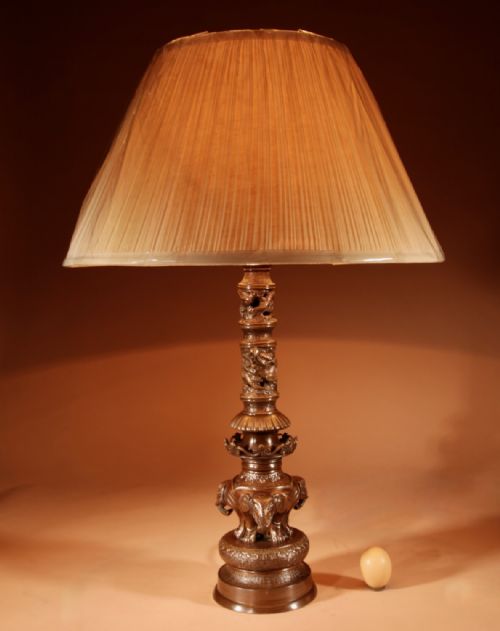impressive original bronze japanese elephant table lamp meiji period 18681912 - CATEGORY: ANTIQUE LIGHTING - DATED 1900