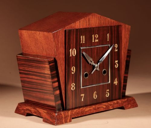 A VERY STYLISH TYPICAL ART DECO AMSTERDAM SCHOOL OAK AND MACASSAR EBONYCOROMANDEL MANTEL CLOCK - ADDITIONAL PHOTO 7