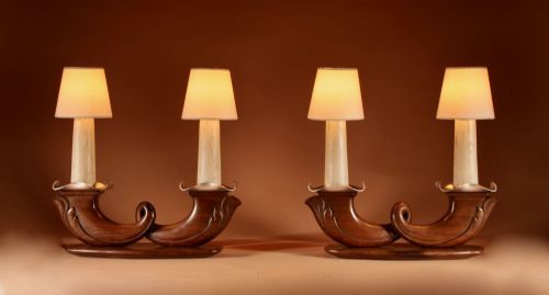 ART DECO SIGNED PRODBON PARIS BEAUTIFUL PAIR OF ROSEWOOD TABLE LAMPS