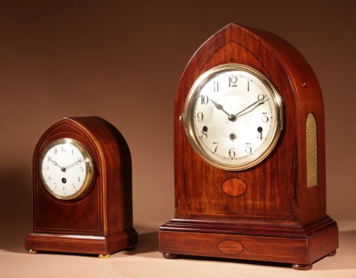 EDWARDIAN IMPRESSIVE LARGE MAHOGANY INLAID MANTEL CLOCK - ADDITIONAL PHOTO 8