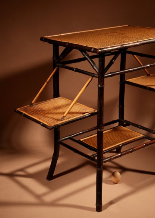 ANGLO INDIAN IN THE AESTHETIC MOVEMENT STYLE EBONISED BAMBOO AND WOVEN REED COFFEETEA TABLE - ADDITIONAL PHOTO 1