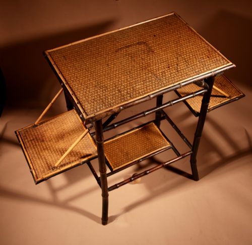 ANGLO INDIAN IN THE AESTHETIC MOVEMENT STYLE EBONISED BAMBOO AND WOVEN REED COFFEETEA TABLE - ADDITIONAL PHOTO 4