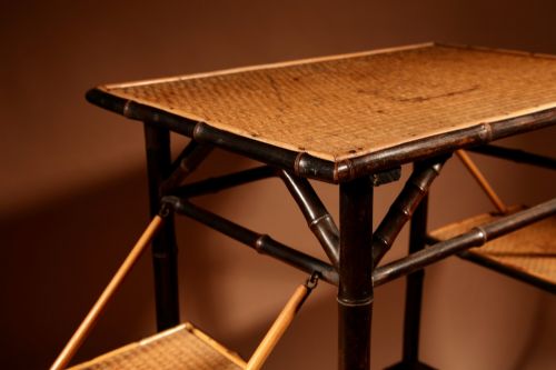 ANGLO INDIAN IN THE AESTHETIC MOVEMENT STYLE EBONISED BAMBOO AND WOVEN REED COFFEETEA TABLE - ADDITIONAL PHOTO 7
