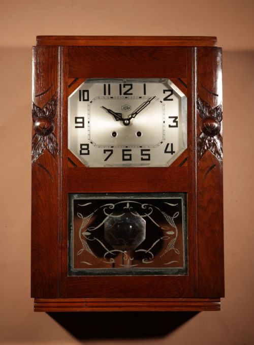 ART DECO STYLISH FRENCH OAK WALL CLOCK CIRCA 1940 - ADDITIONAL PHOTO 3