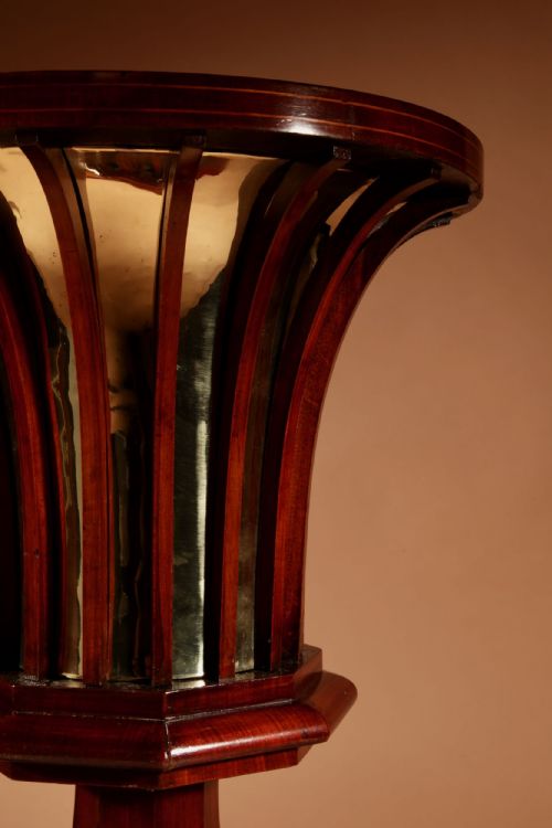 EXCEPTIONAL AND BEAUTIFUL IMPRESSIVE MAHOGANY INLAID TEA STOVE PEAT BUCKET KNITTING BASKET JARDINIERE - ADDITIONAL PHOTO 7