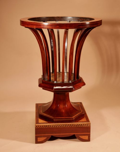 EXCEPTIONAL AND BEAUTIFUL IMPRESSIVE MAHOGANY INLAID TEA STOVE PEAT BUCKET KNITTING BASKET JARDINIERE - ADDITIONAL PHOTO 12