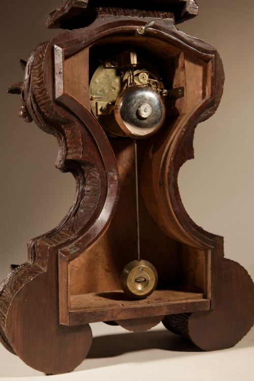 INTERESTING BLACK FOREST WALNUT MANTEL CLOCK IN THE FRENCH ROCOCO STYLE GERMANSWISS CIRCA 1850 - ADDITIONAL PHOTO 13