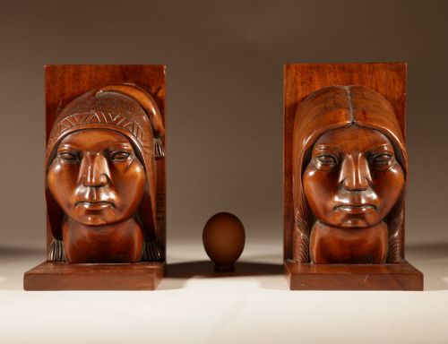 ART DECO PAIR OF HARDWOOD SCULPTUREBOOKENDS SIGNED V RAMIREZ BOLIVIA CIRCA 192040 - ADDITIONAL PHOTO 6