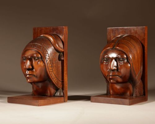 ART DECO PAIR OF HARDWOOD SCULPTUREBOOKENDS SIGNED V RAMIREZ BOLIVIA CIRCA 192040 - ADDITIONAL PHOTO 8