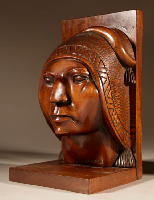 ART DECO PAIR OF HARDWOOD SCULPTUREBOOKENDS SIGNED V RAMIREZ BOLIVIA CIRCA 192040 - ADDITIONAL PHOTO 9