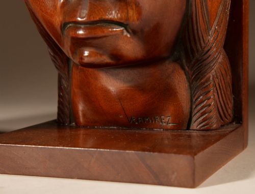 ART DECO PAIR OF HARDWOOD SCULPTUREBOOKENDS SIGNED V RAMIREZ BOLIVIA CIRCA 192040 - ADDITIONAL PHOTO 10