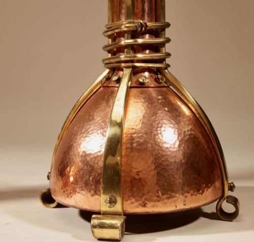 ART NOUVEAUART DECO DUTCH SCHOOL IMPORTANT IMPRESSIVE LARGE PAIR OF COPPER AND BRASS SIGNED PRICKET CANDLESTICKS - ADDITIONAL PHOTO 2