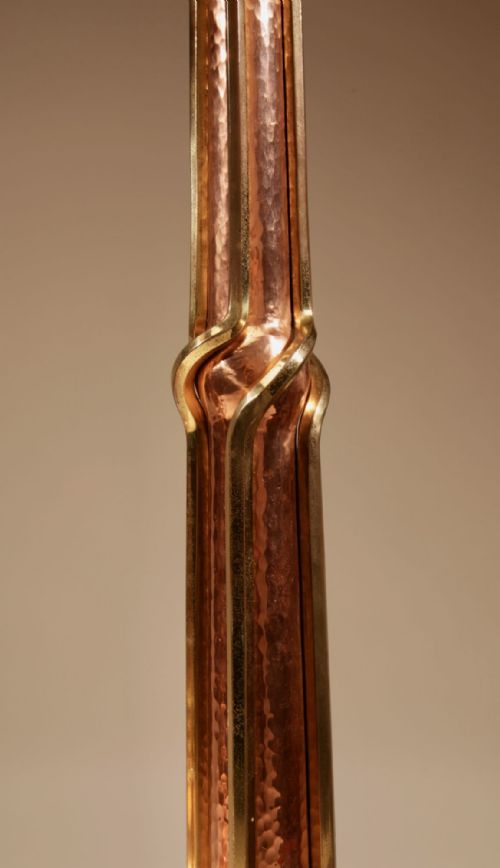 ART NOUVEAUART DECO DUTCH SCHOOL IMPORTANT IMPRESSIVE LARGE PAIR OF COPPER AND BRASS SIGNED PRICKET CANDLESTICKS - ADDITIONAL PHOTO 5