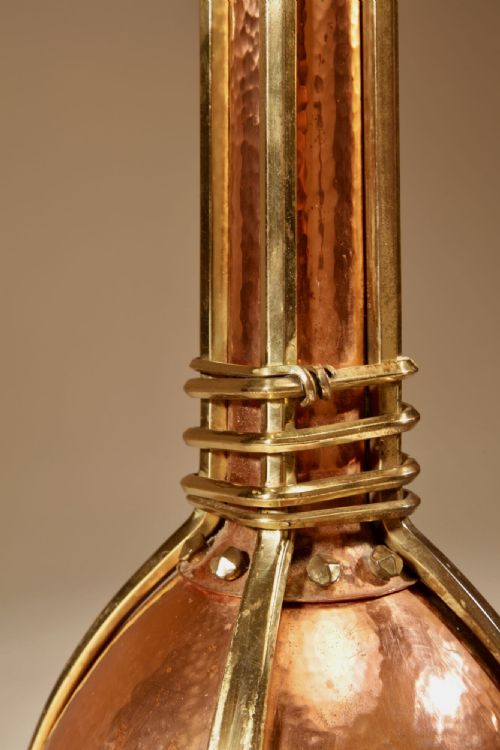 ART NOUVEAUART DECO DUTCH SCHOOL IMPORTANT IMPRESSIVE LARGE PAIR OF COPPER AND BRASS SIGNED PRICKET CANDLESTICKS - ADDITIONAL PHOTO 7
