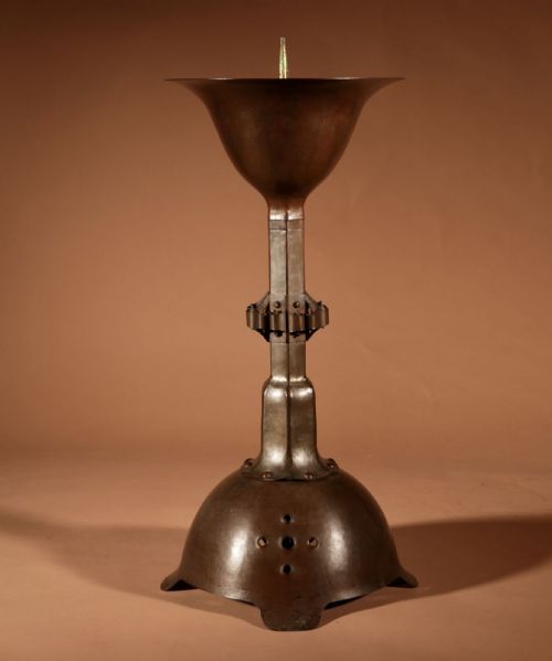 IMPRESSIVE LARGE AMSTERDAM SCHOOL PRICKET COPPER CANDLESTICK - ADDITIONAL PHOTO 1