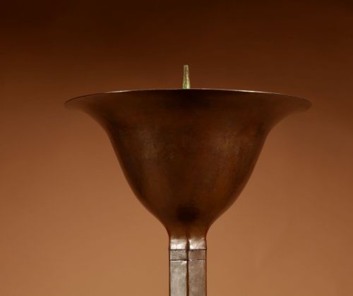 IMPRESSIVE LARGE AMSTERDAM SCHOOL PRICKET COPPER CANDLESTICK - ADDITIONAL PHOTO 4